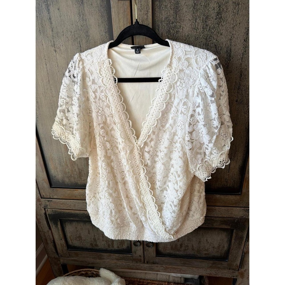 Torrid white floral lace surplice short-sleeve top women's 3XL